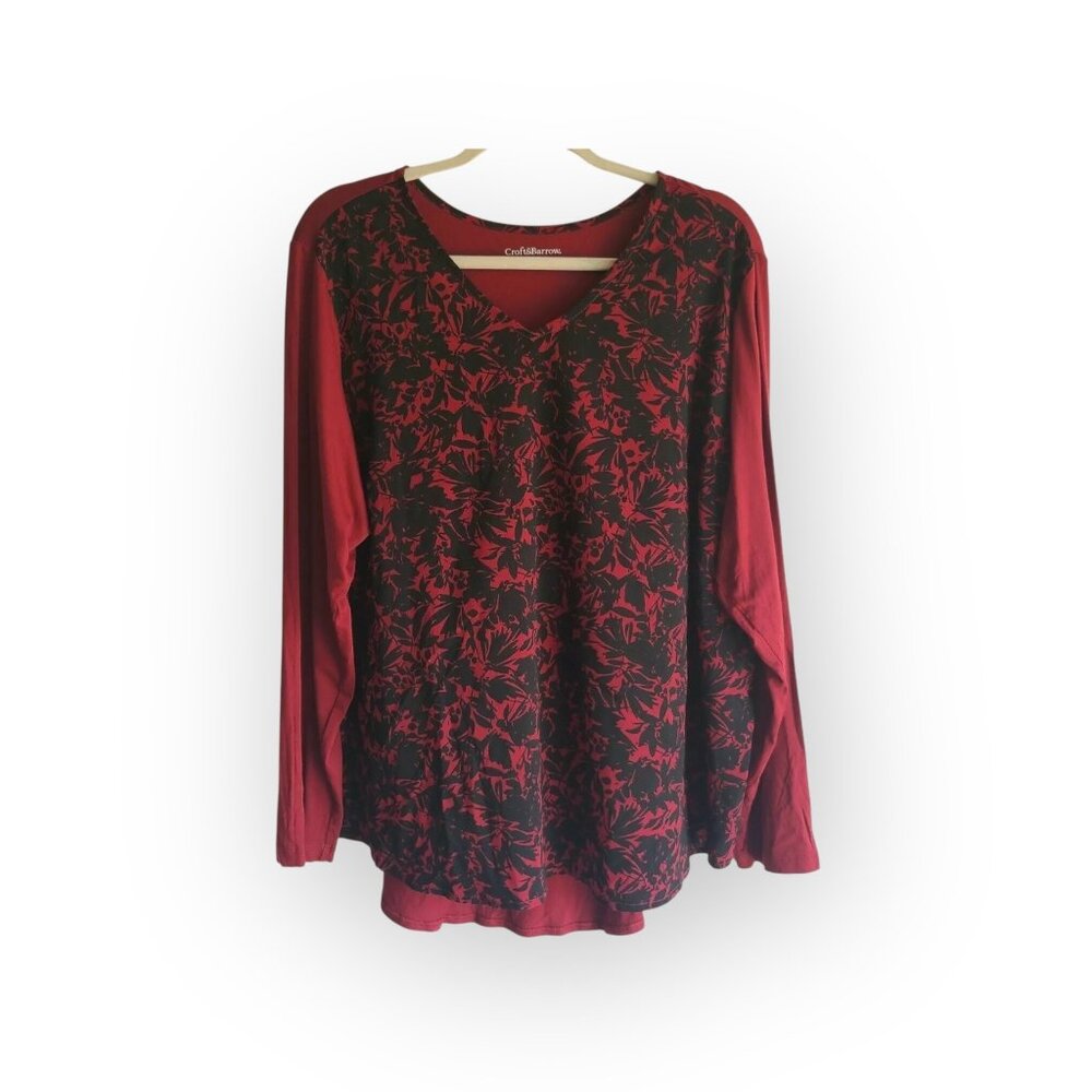 Croft & Barrow Women’s Floral Tunic Blouse – Red & Black – Size 3X (24–26)
